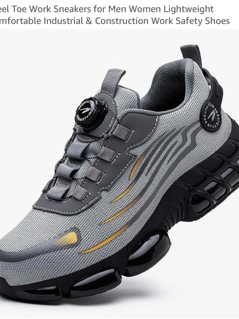 Lightweight Safety Sneaker in Gray with Gold Accents 38